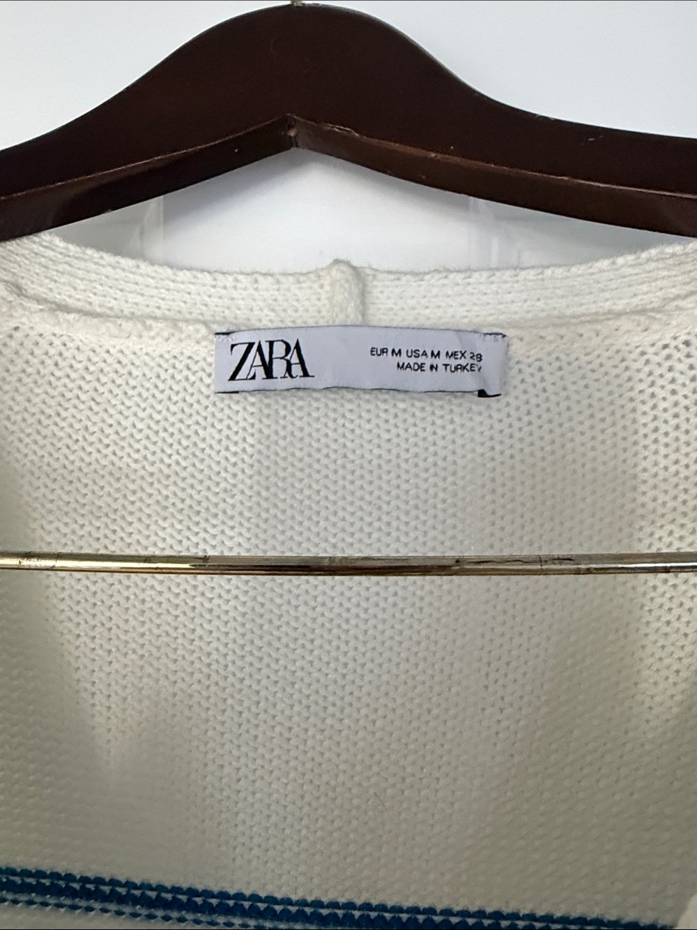 Zara Cream & Blue Striped Button-Front Maxi sweater cotton Dress - Picture 2 of 7